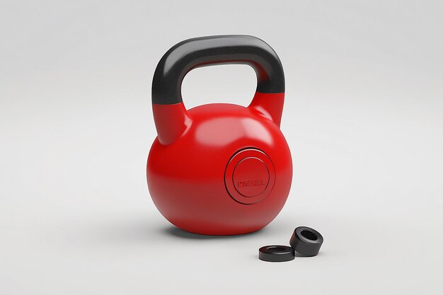 Photo red kettlebell with black washers in 3d rendering