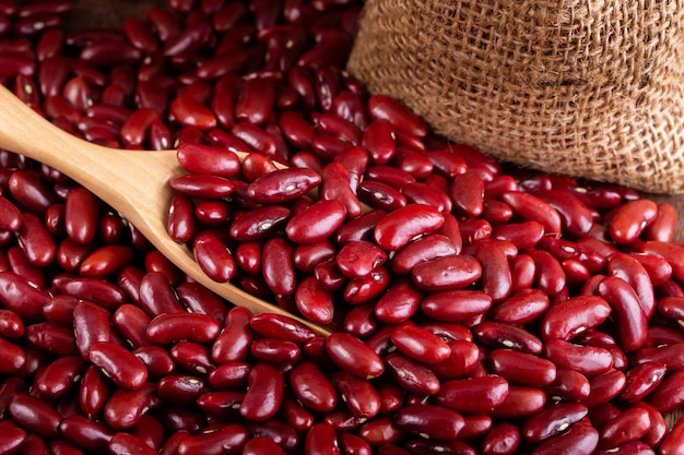 Red kidney beans in wooden