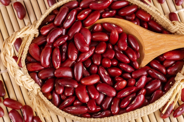 Red kidney beans in wooden