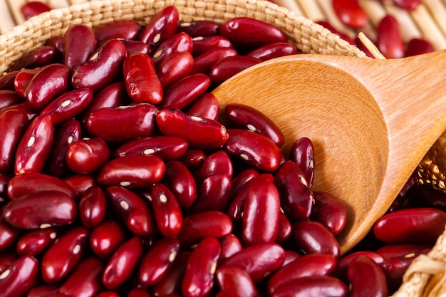 Red kidney beans in wooden