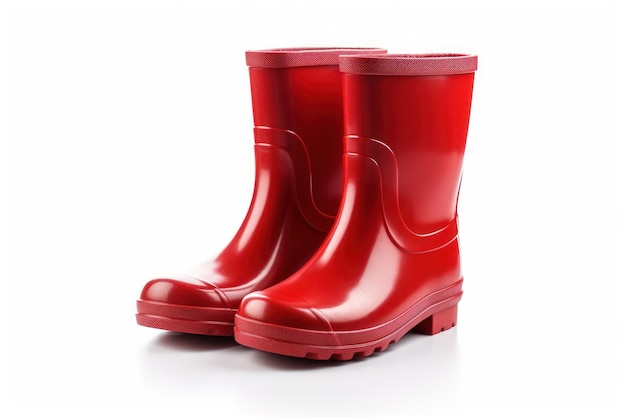 Red kids rubber boots isolated on white