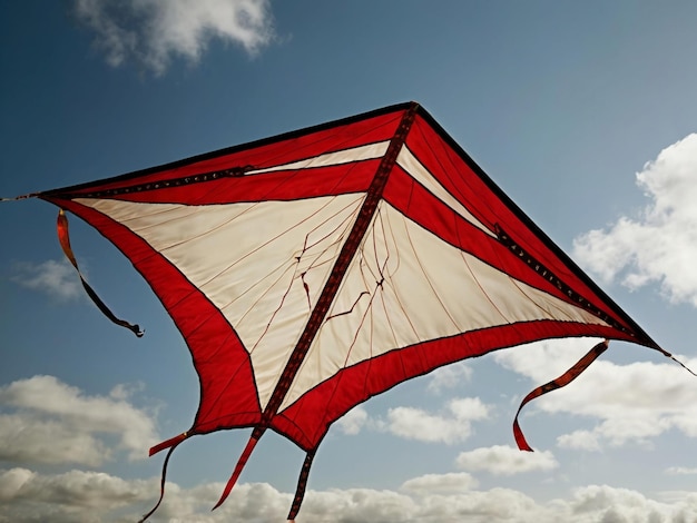 a red kite with the word  x  on it