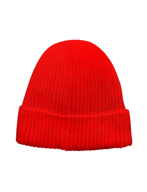 Red knit hat isolated on white background