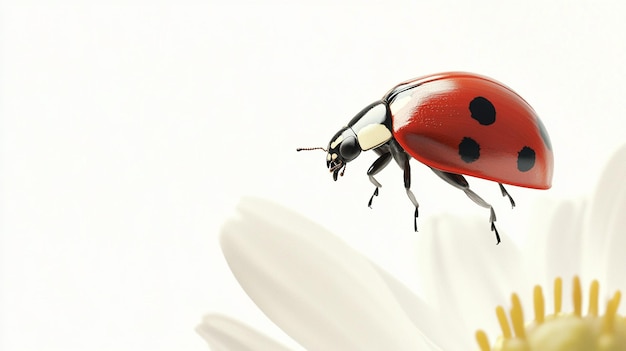 Photo a red ladybug with a yellow tag on its back sits on a white flower