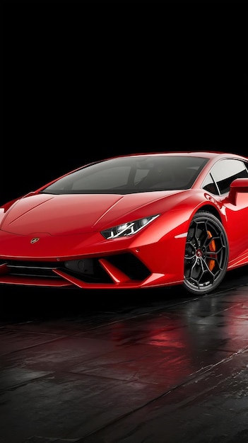 Red lamborghini huracan is a supercar with a black background