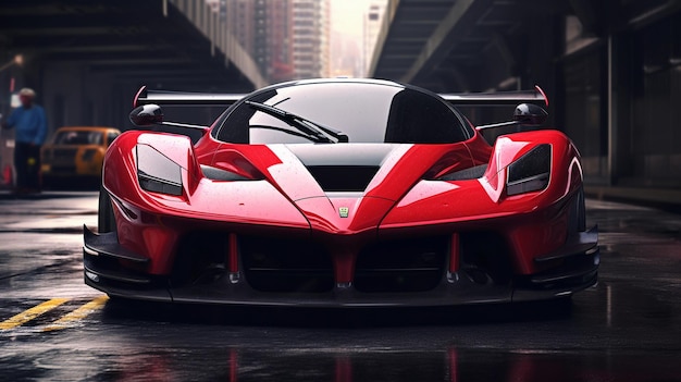 A red lamborghini veneno with a black and white tail.