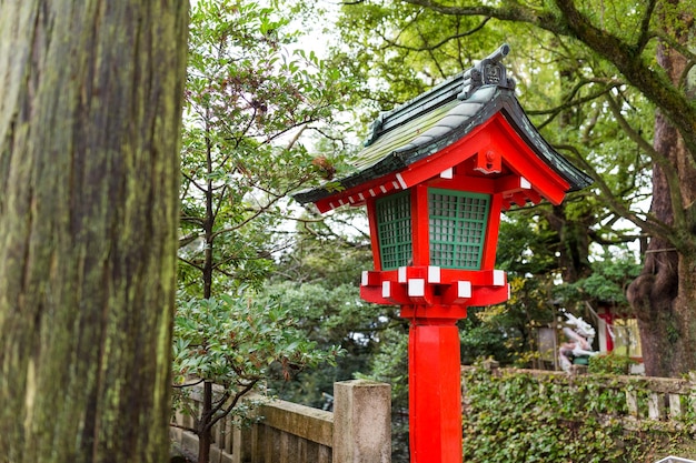 Red lamp in Japanese temple in the garden