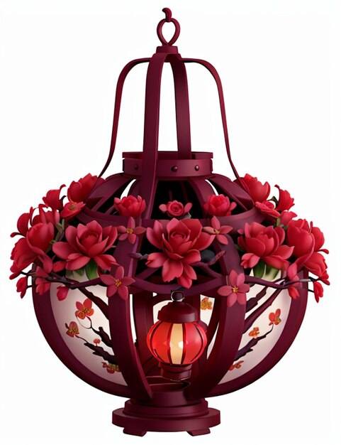 Red lantern adorned with flowers