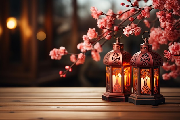 red lantern with Chinese new year decoration