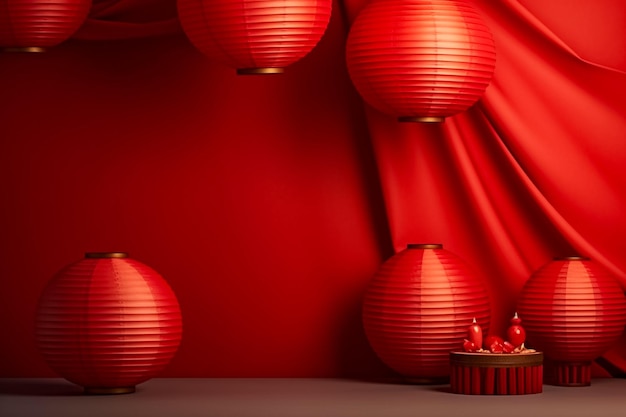 Red lanterns with copy space of Chinese New Year or Mid Autumn day festival concept Ai generated