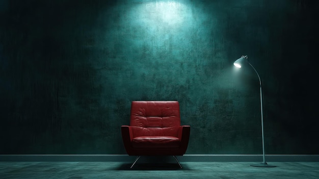 Red Leather Armchair in a Dimly Lit Room