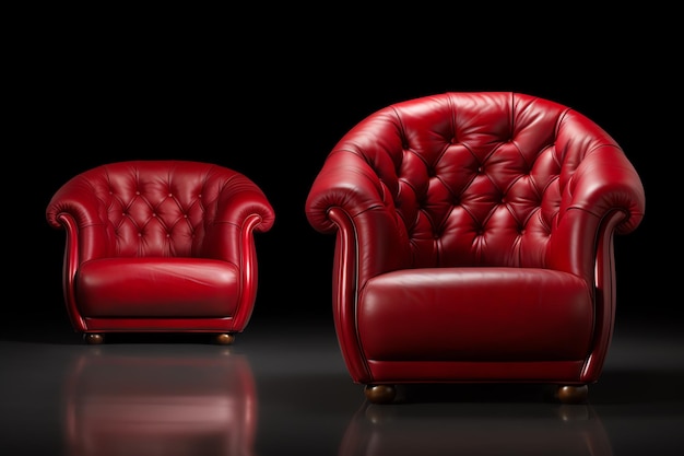 a red leather chairs on a black background