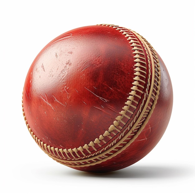 a red leather cricket ball with a white background