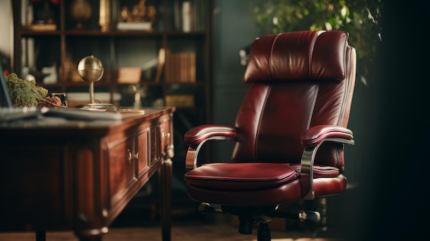 Red Leather Office Chair in Front of Desk