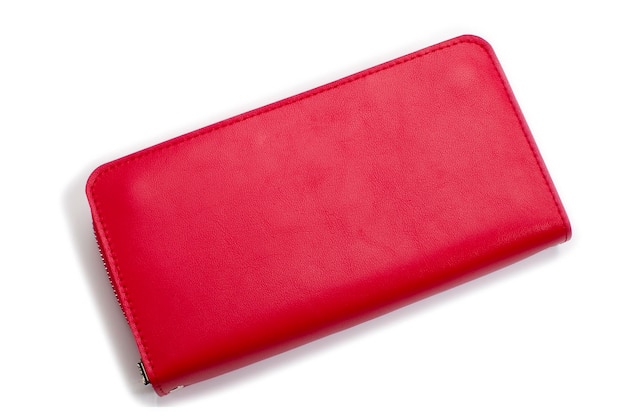 Red leather wallet on a white background