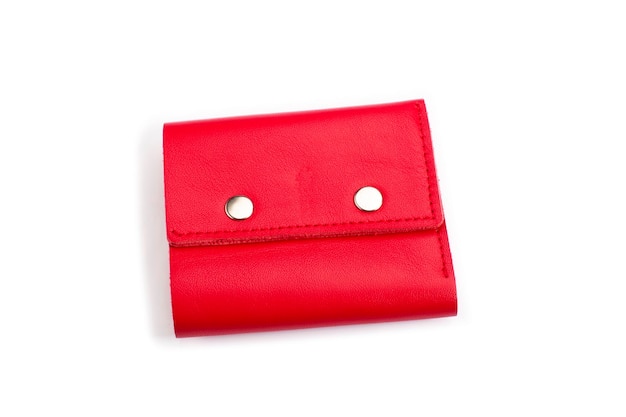 Red leather wallet on a white background