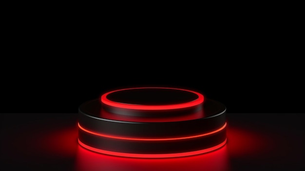 A red led light that is lit up in the dark