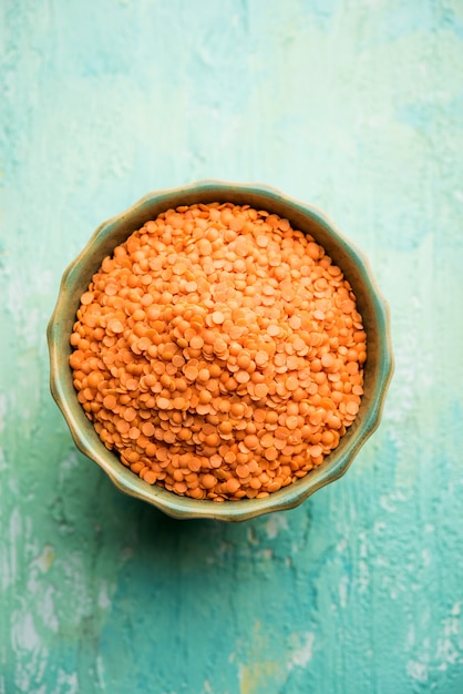 Red Lentil or Lal Masoor ki dal in a bowl, selective focus