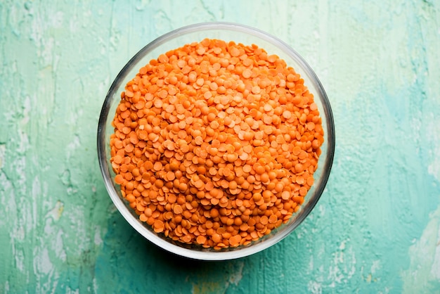 Red Lentil or Lal Masoor ki dal in a bowl, selective focus