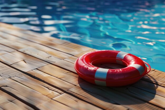 Photo red life ring floats in sunny pool symbolizing life