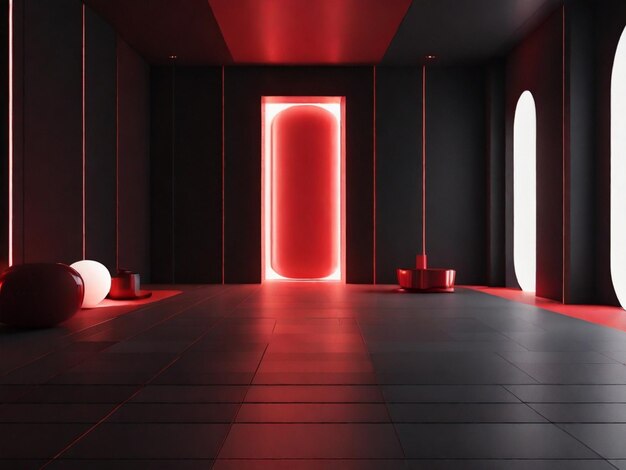 Red light floor with black room minimalism rendered in cinema4d Generated Ai