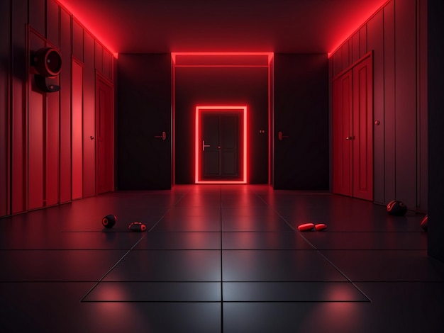 Red light floor with black room minimalism rendered in cinema4d Generated Ai