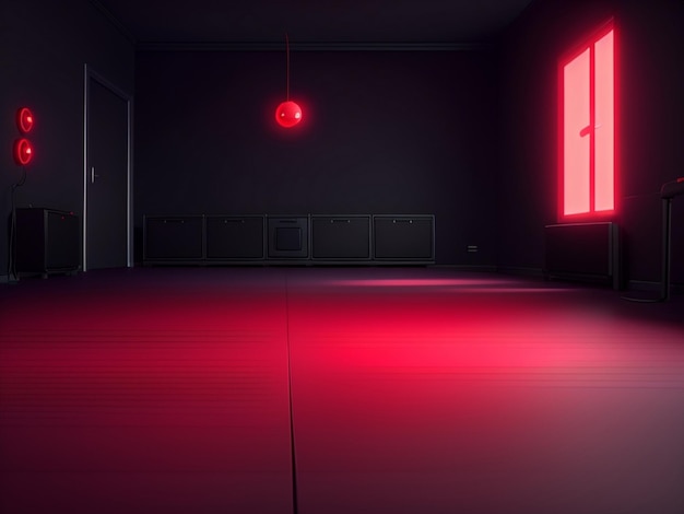 Red light floor with black room minimalism rendered in cinema4d Generated Ai