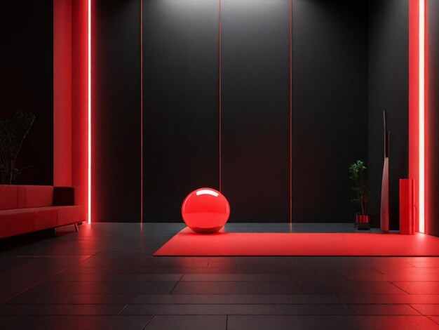 Red light floor with black room minimalism rendered in cinema4d Generated Ai