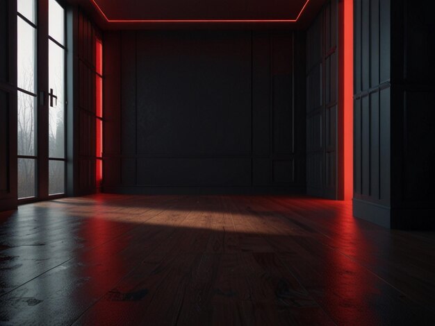 Red light floor with black room minimalism rendered in cinema4d Generated Ai