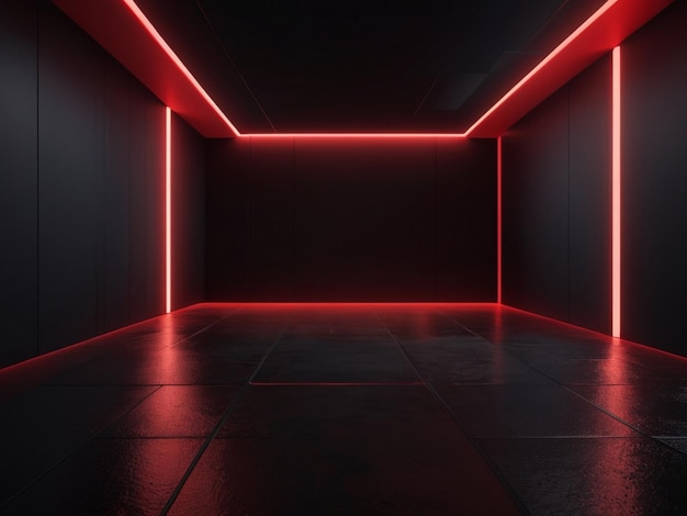 Red light floor with black room minimalism rendered in cinema4d Generated Ai