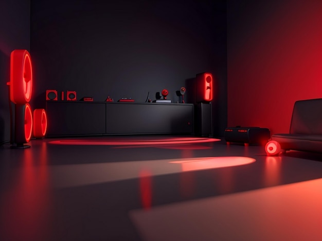 Red light floor with black room minimalism rendered in cinema4d Generated Ai