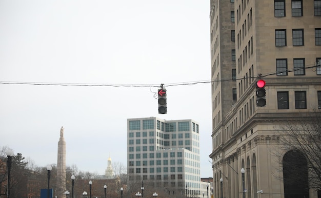 A red light is above the street