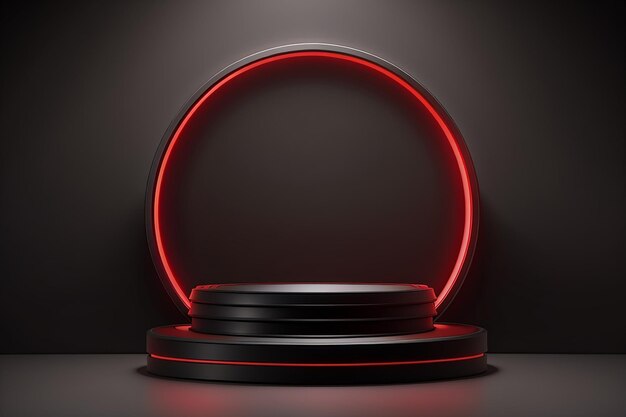 Red light round podium and black background for mock up