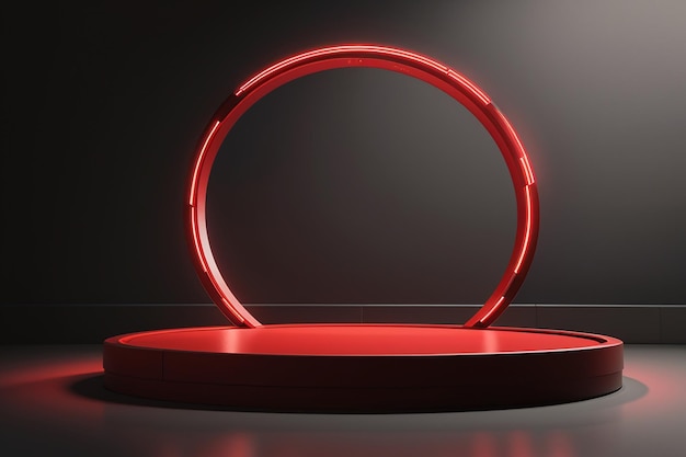 Red light round podium and black background for mock up