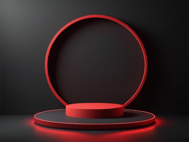 Red light round podium and black background for mock up