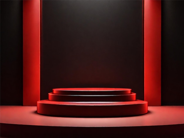 Red light round podium and black background for mock up