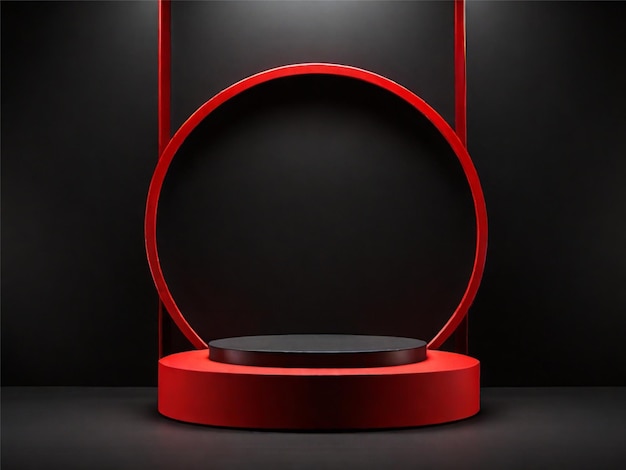 Red light round podium and black background for mock up