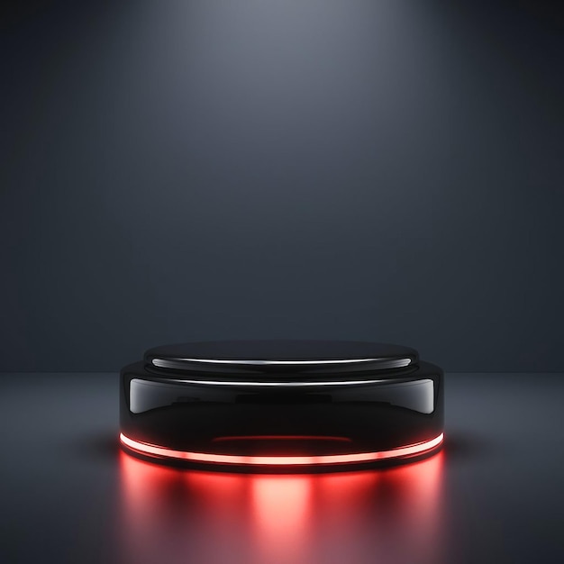 Red light round podium and black background for mock up