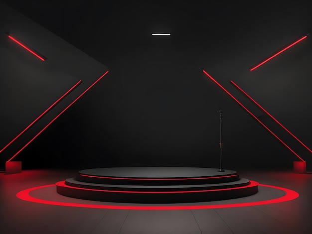 red light round podium and black background for mock up