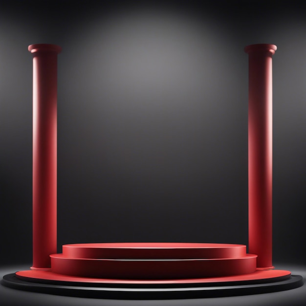 Red light round podium and black background