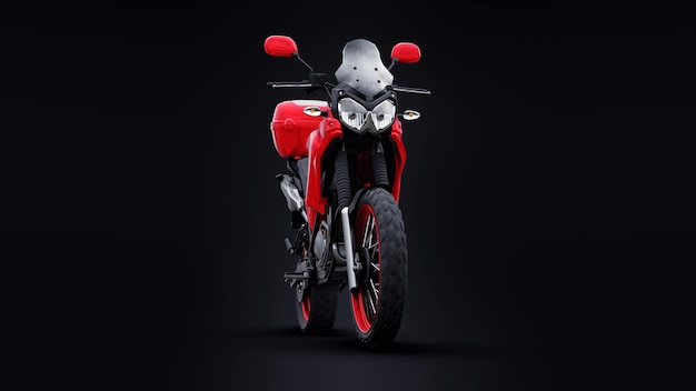 Red lightweight touristic enduro motorcycle on black 3d illustration