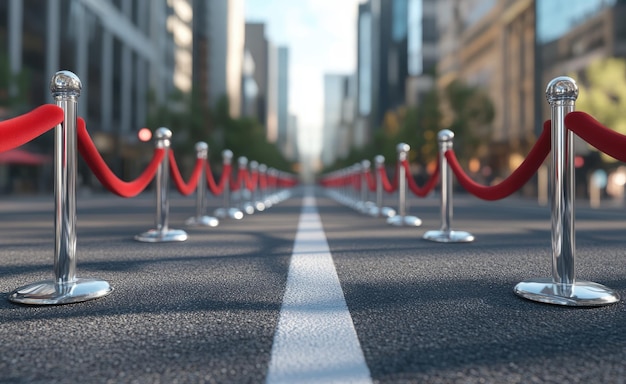 Photo a red line in the middle of a road with a red line in the middle