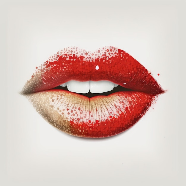 Red lips on white background generative AI