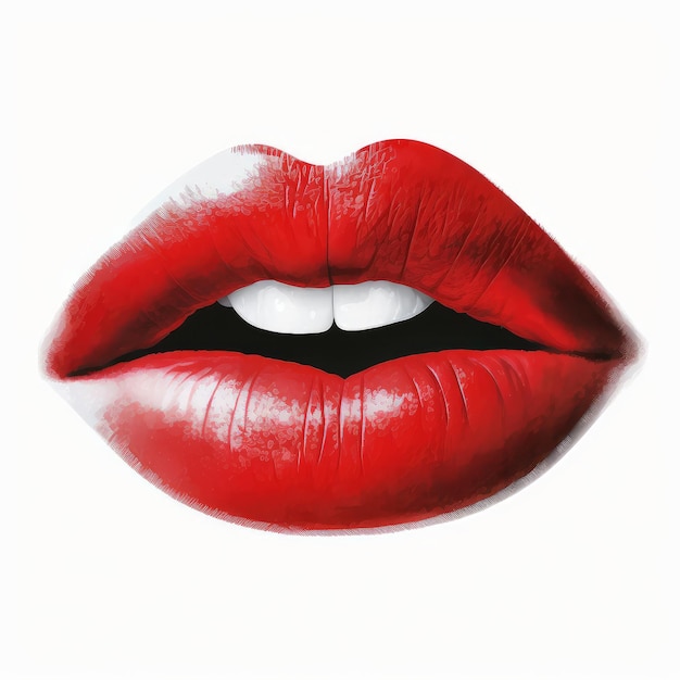 Red lips on white background generative AI