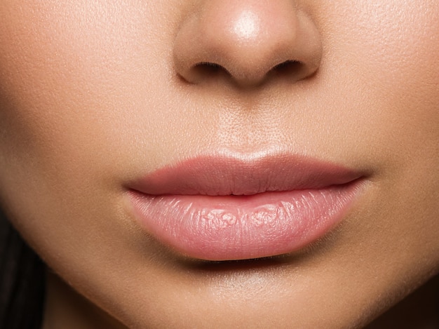 Red lips woman beauty face asian female. Studio shot.