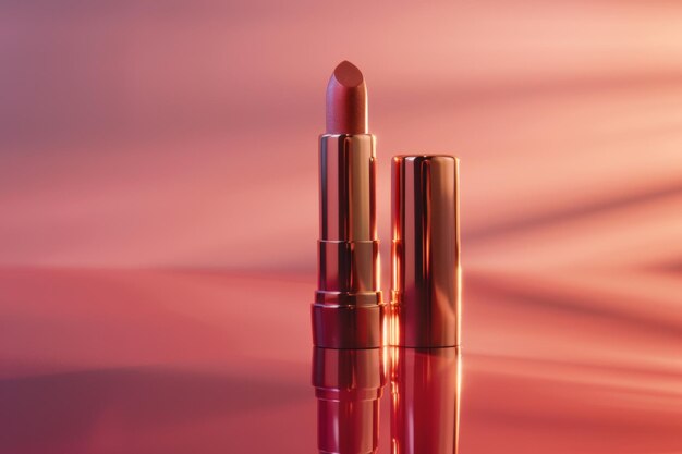 Photo a red lipstick is sitting on a pink surface