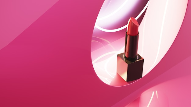 Red lipstick on pink circle background