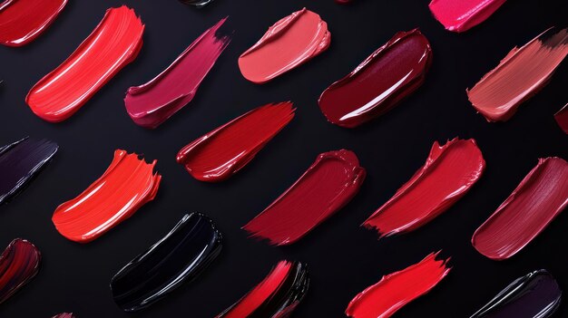 Photo red lipstick swatches on black background