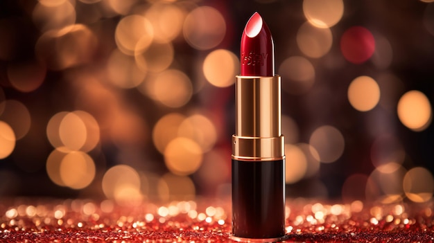 a red lipstick with a blurred background and a blurry background