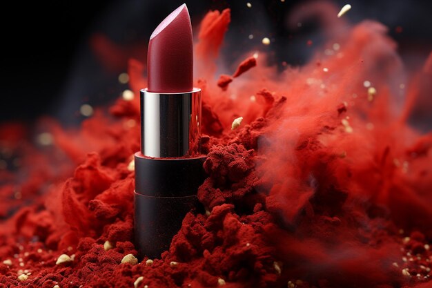 a red lipstick with a flame in the background